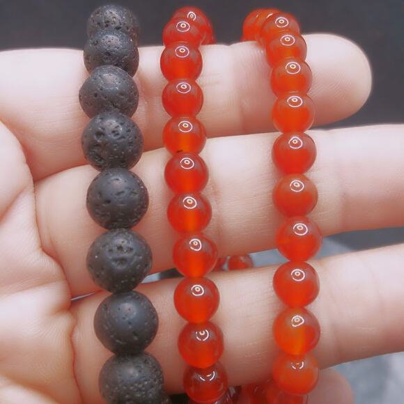 Artisan Carnelian Beaded Bracelet Trio Gemstone Stretch Lava Stones Diffuser NEW - Picture 11 of 13